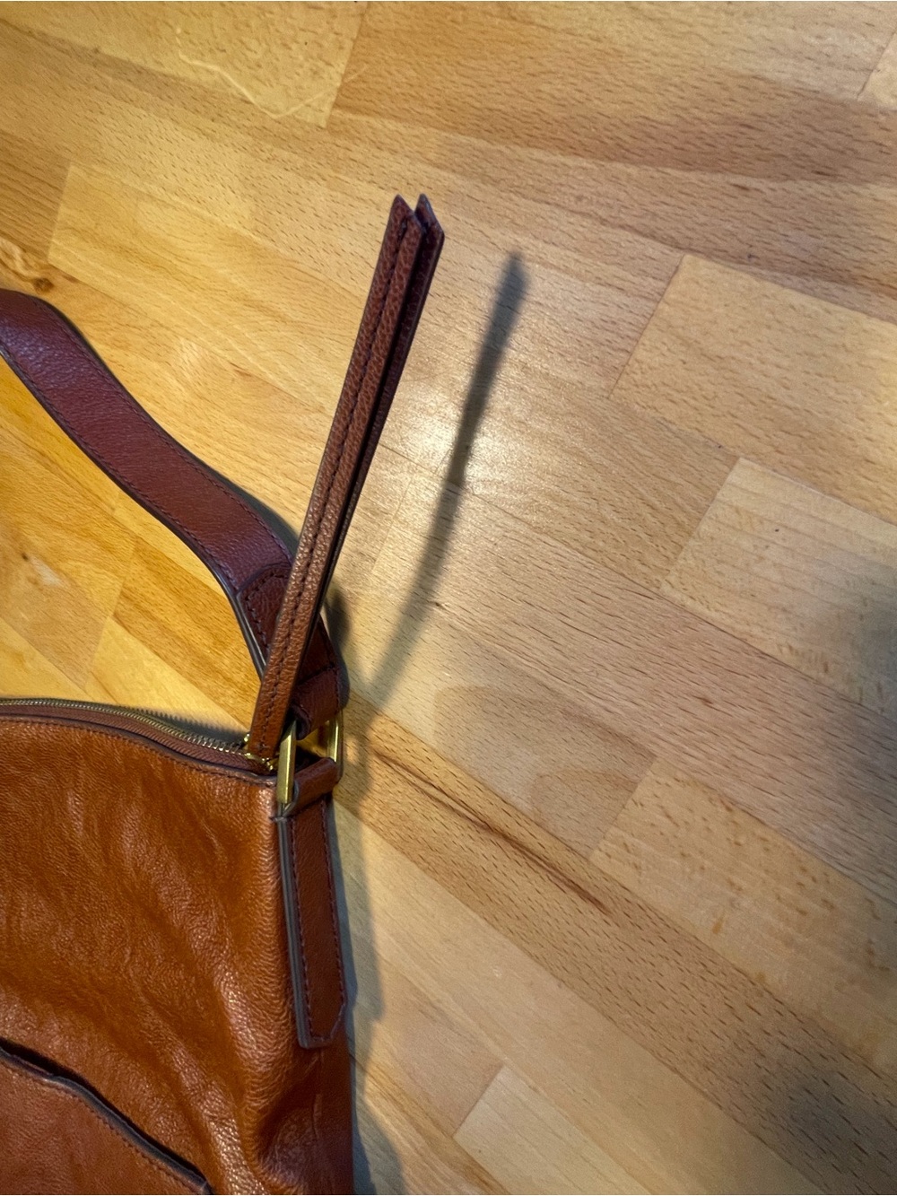 Fossil Chestnut Brown Leather Shoulder Bag with Tassel Zip - Picture 10 of 11